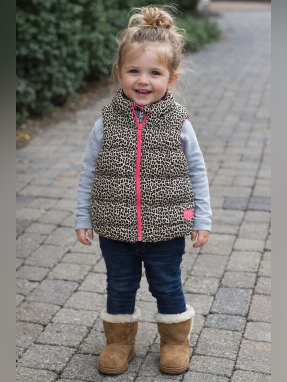 Baby GAP Size 3 years Leopard-Trim Bright Pink Puffer Vest